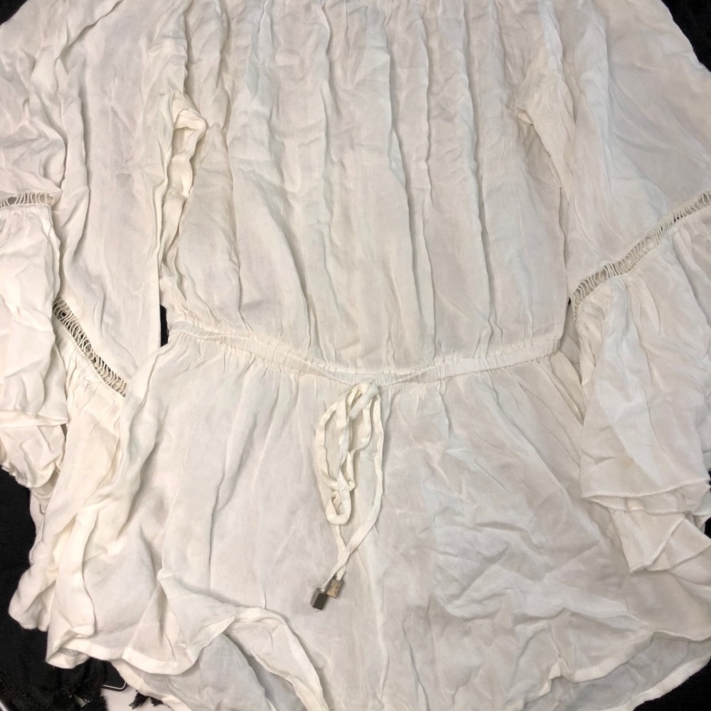 White Flowy Strapless Romper Coverup